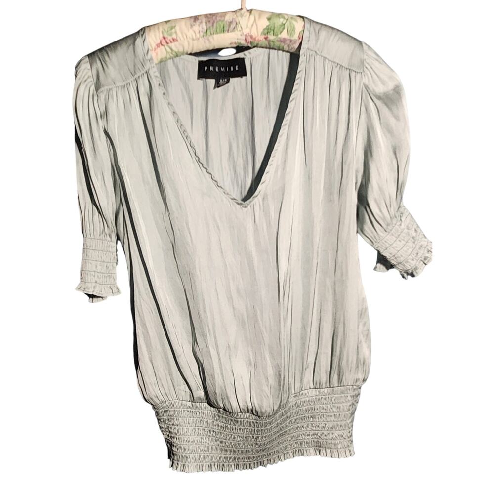 Premise Satin Blouse Womens Size Small Pastel Green ruffled Y2K